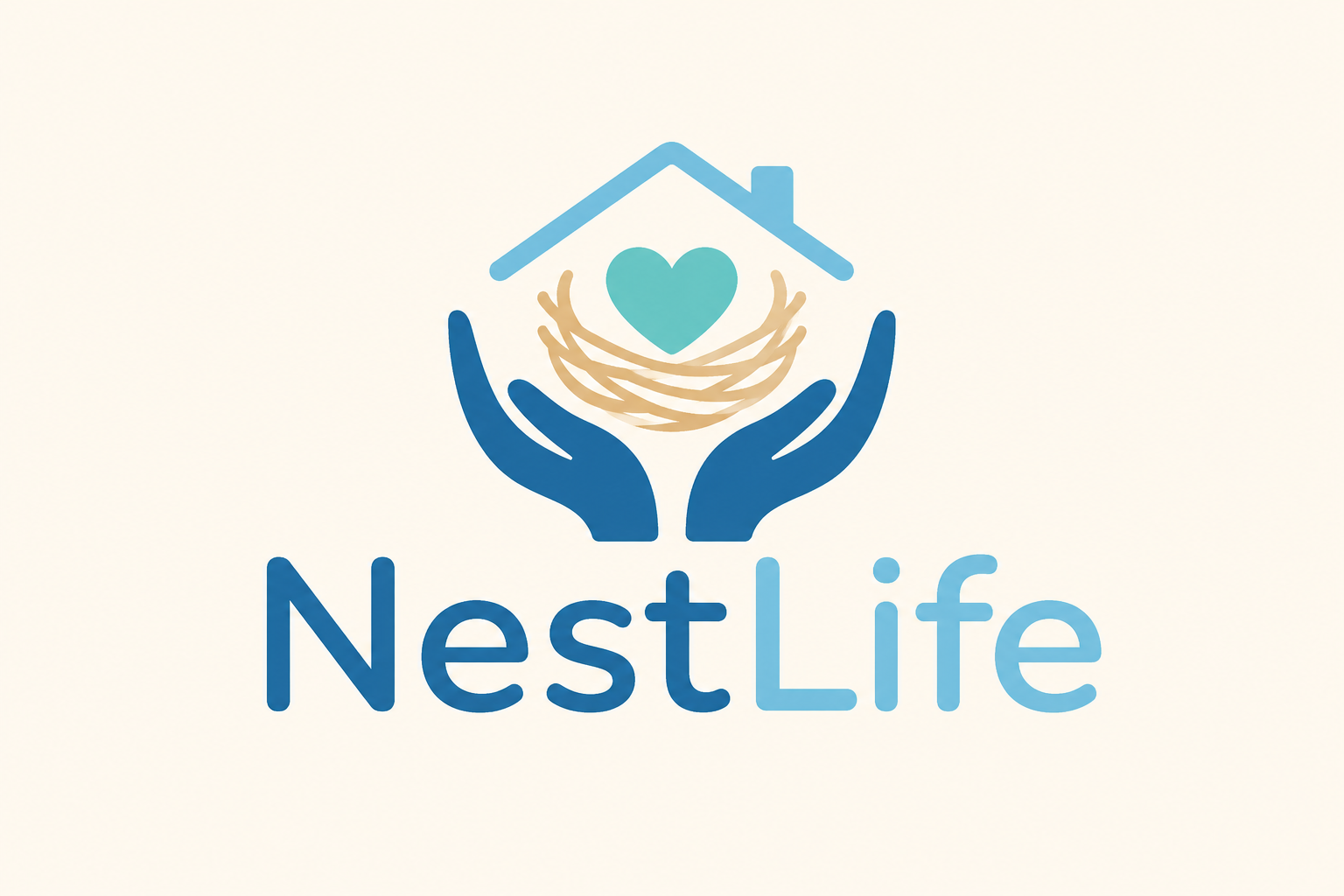 NestLife hands, nest, heart and home logo